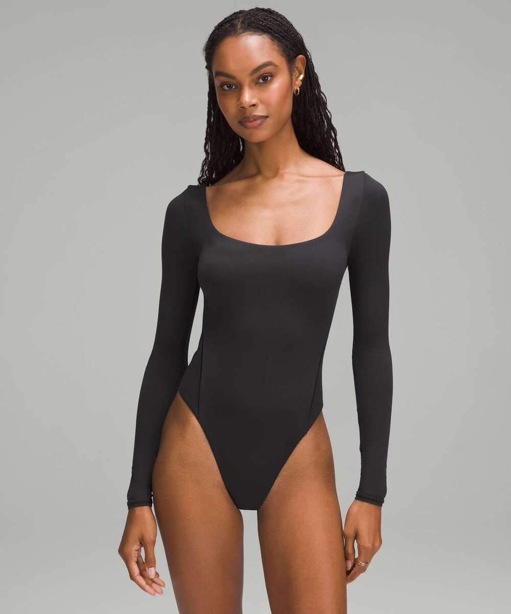 Lululemon Wundermost Ultra-Soft Nulu Square-Neck Long-Sleeve Bodysuit Black L